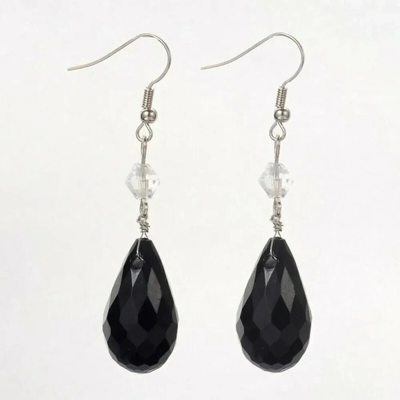 Handcrafted Vintage Black Acrylic Teardrop Beads Dangle Earrings - Picture 1 of 1